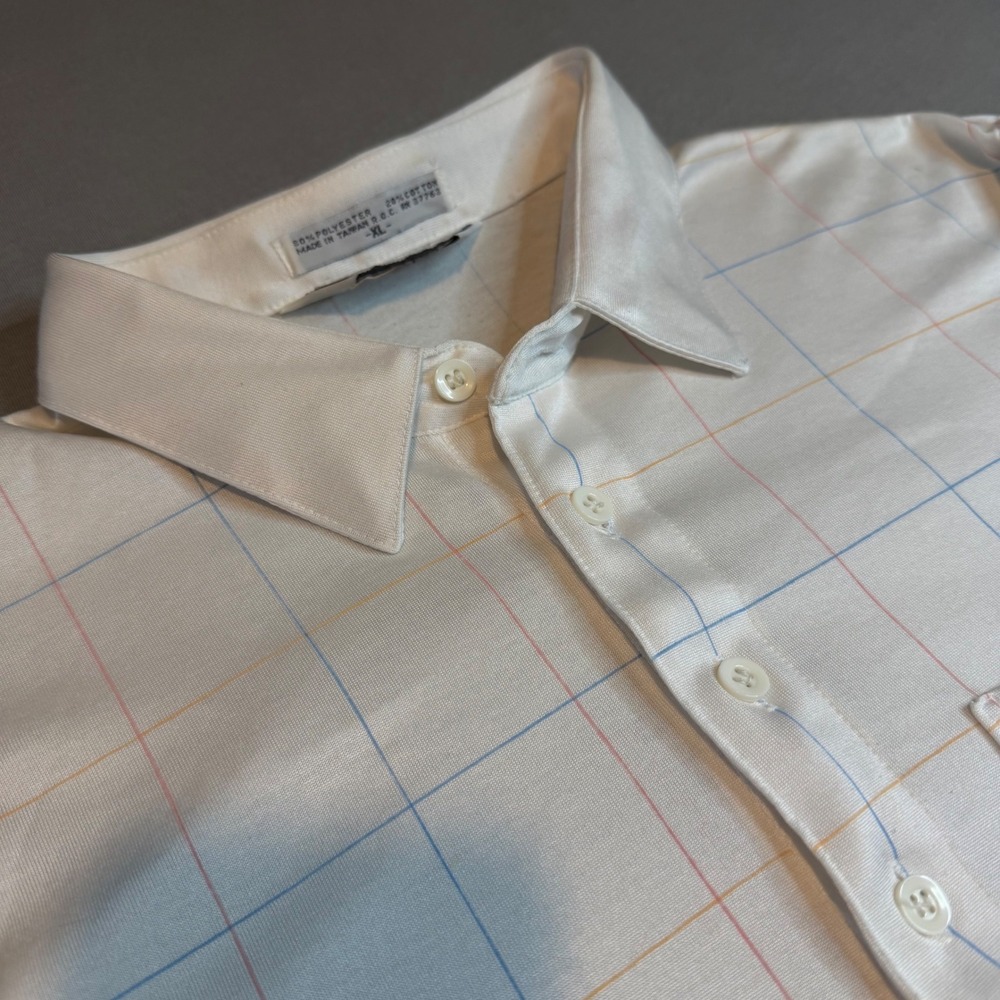 VTG Idletime Mens XL White Windowpane Check Short Sleeve Polo Shirt‎ Retro Golf